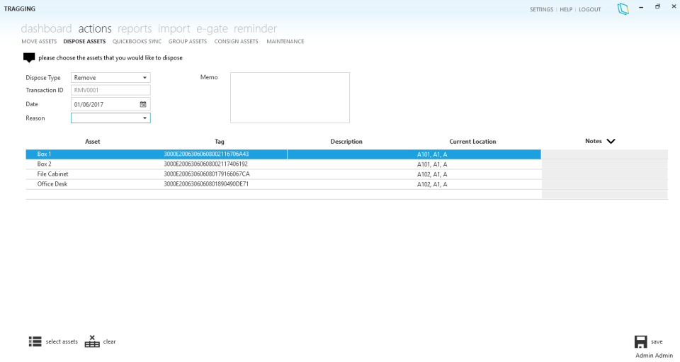 screenshot of Fixed Assets Tracking
